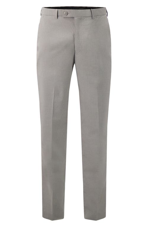 Victor Emmanuel Vince Flat Front Small Check Stretch Dress Pants In Gray