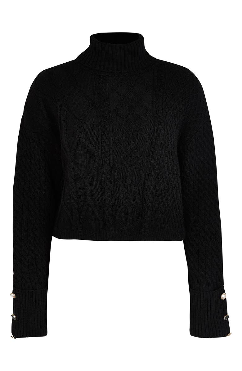 River Island Crop Turtleneck Cable Knit Sweater, Alternate, color, 