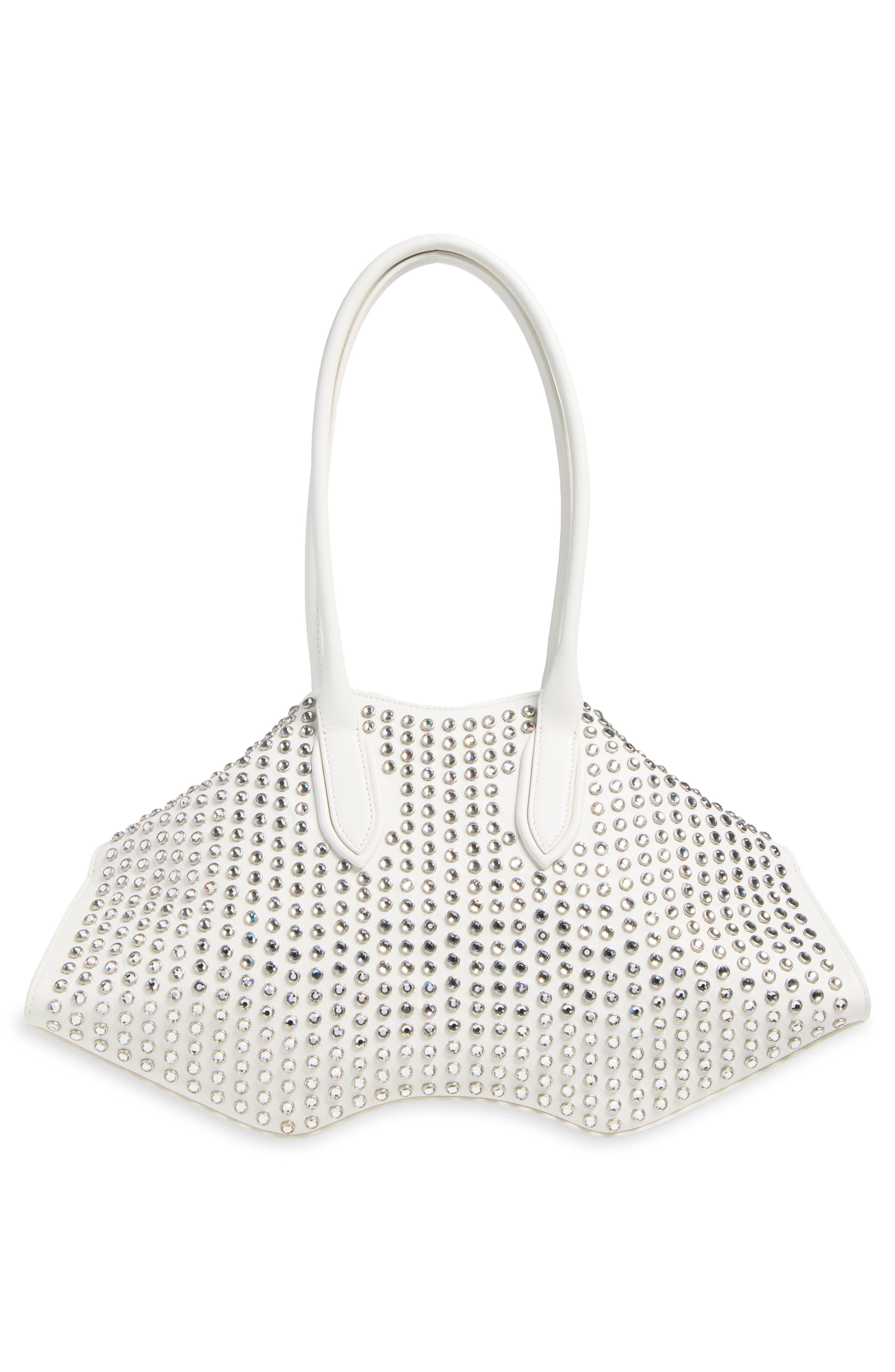 Manta Crystal Studded Leather Shoulder Bag, Alternate, color, WHITE/ SILVER