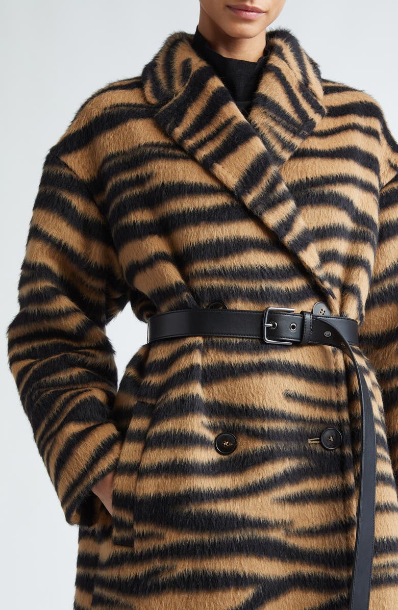 Max Mara Studio Vidim Tiger Jacquard Wool & Alpaca Jacquard Coat, Alternate, color,