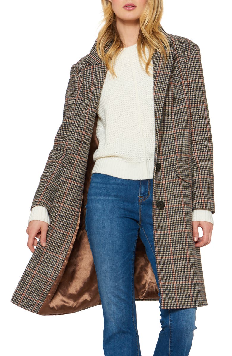 Sanctuary Wool Blend Plaid Coat, Main, color,