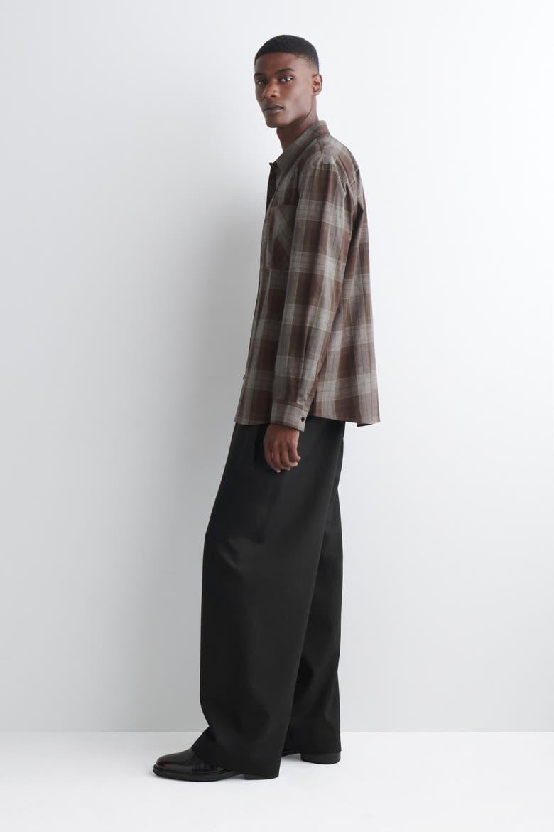 Checked Brushed-Cotton Shirt, Alternate, color, BROWN / CHECKED