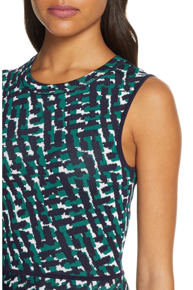 Print Sleeveless Fit & Flare Sweater Dress, Alternate, color, GREEN