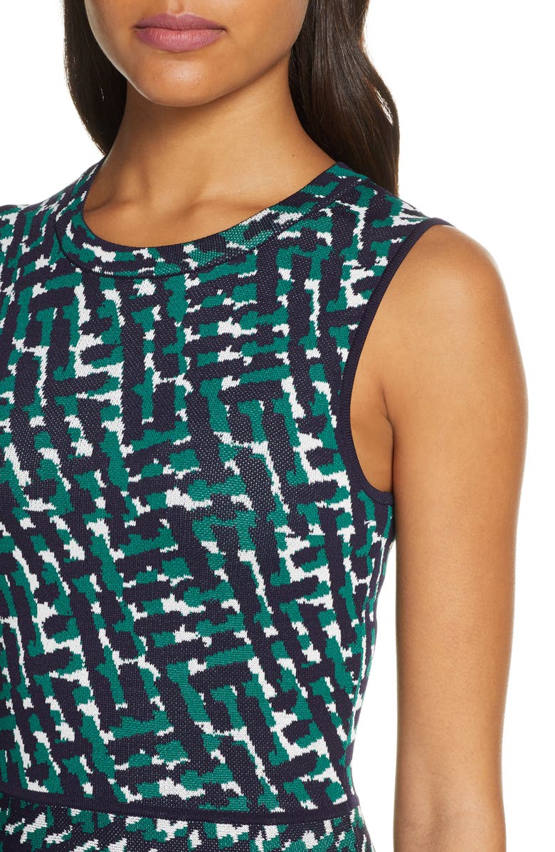 Eliza J Print Sleeveless Fit & Flare Sweater Dress, Alternate, color, 