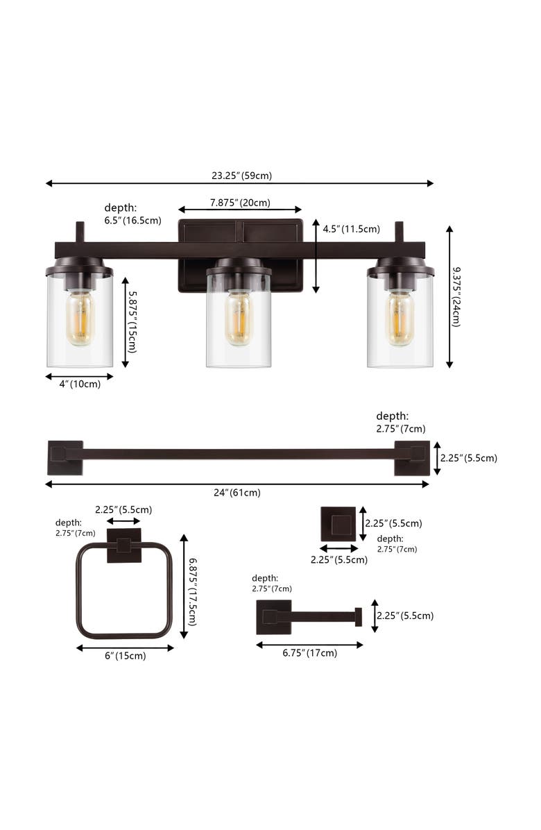 JONATHAN Y Liam 23.25" 3-Light Farmhouse Industrial Vanity Light with Bathroom Hardware Accessory Set, Alternate, color,