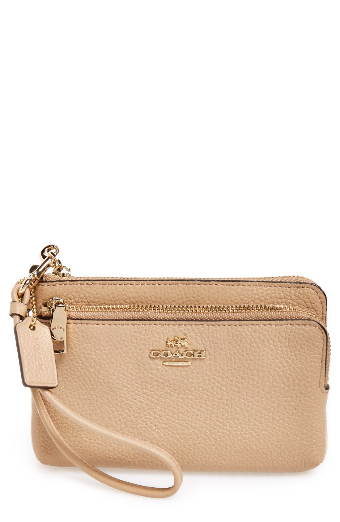'Madison' Double Zip Leather Wallet, Main, color, NUDE