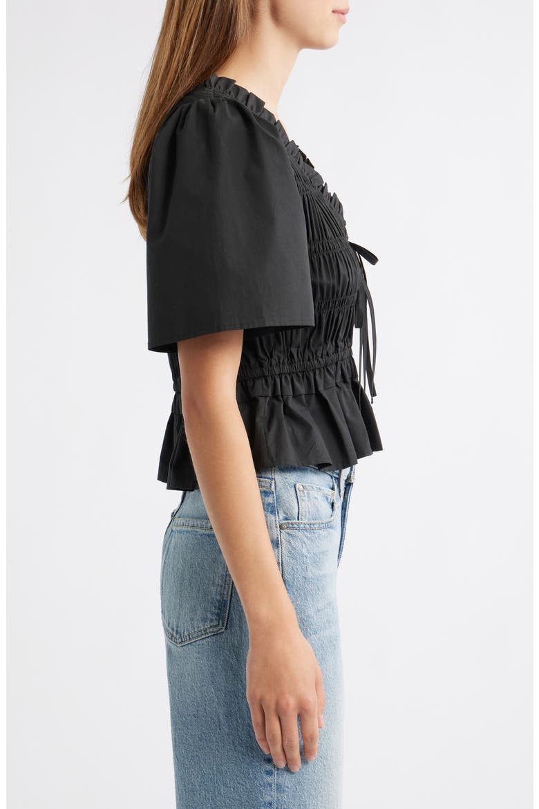 Portia Shirred Cotton Top, Alternate, color, BLACK