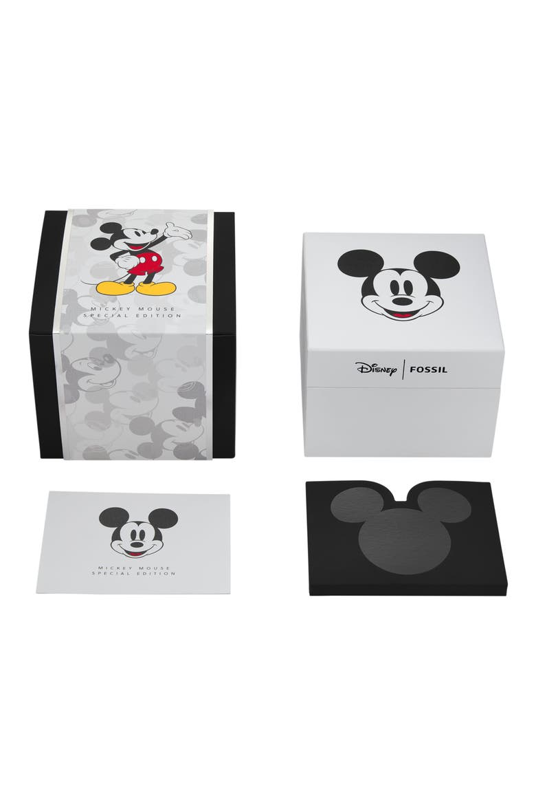x Disney Classic Disney Mickey Mouse Leather Strap Watch, Alternate, color, BLACK