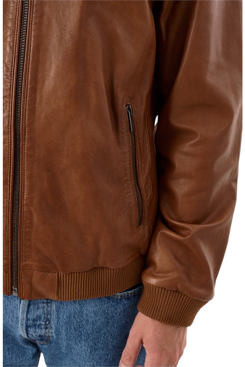 Zip Leather Jacket, Alternate, color, COGNAC