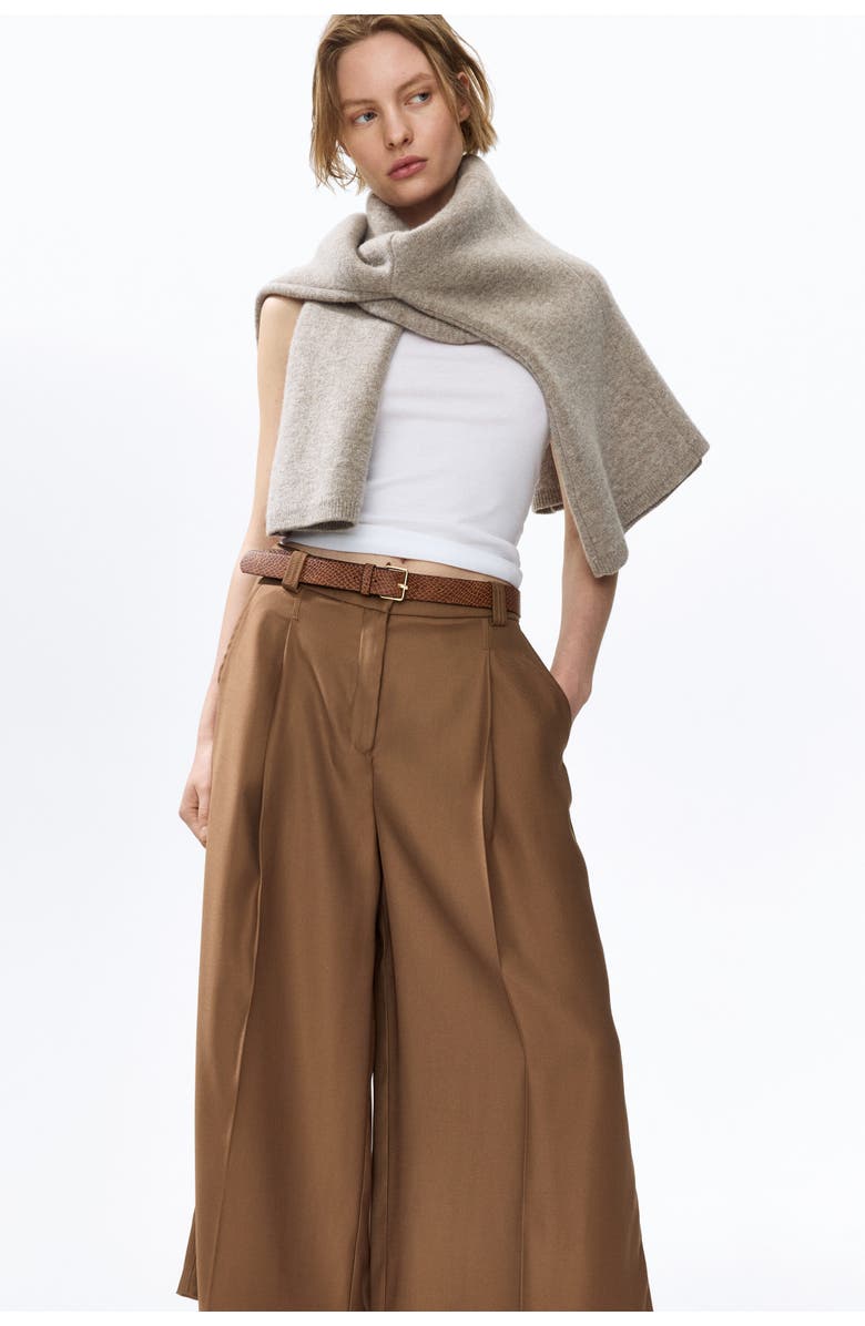 H&M Belted Twill Culottes, Main, color, Dark Beige