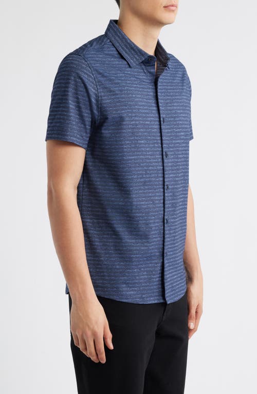 Robert Barakett Ranger Short Sleeve Knit Button-up Shirt In Blue