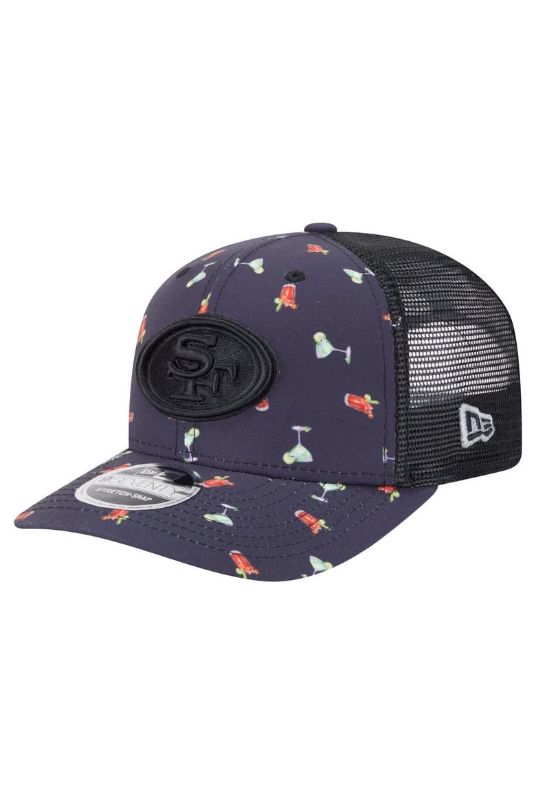Men's New Era  Navy/Black San Francisco 49ers Adventure Drinks Pattern 9SEVENTY Stretch-Snap Hat, Main, color, Navy