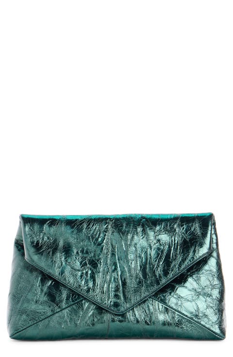 Metallic Lambskin Leather Envelope Clutch