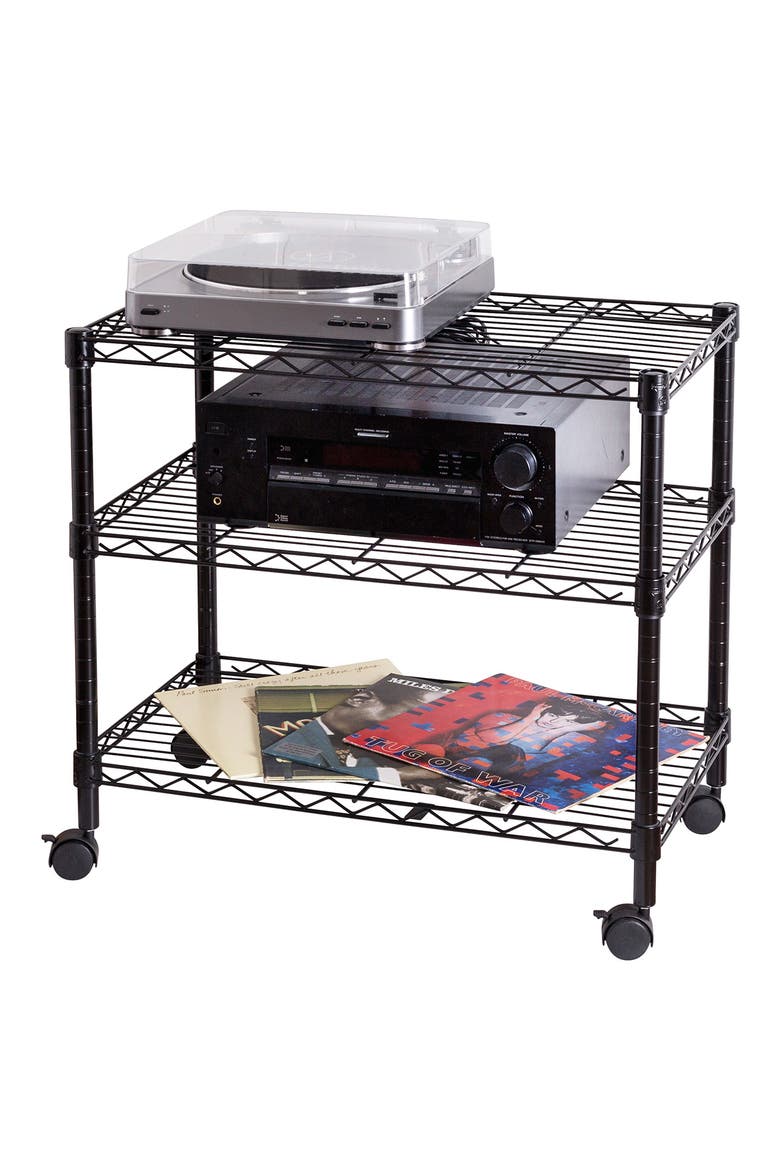 3-Tier Media Cart, Alternate, color, BLACK