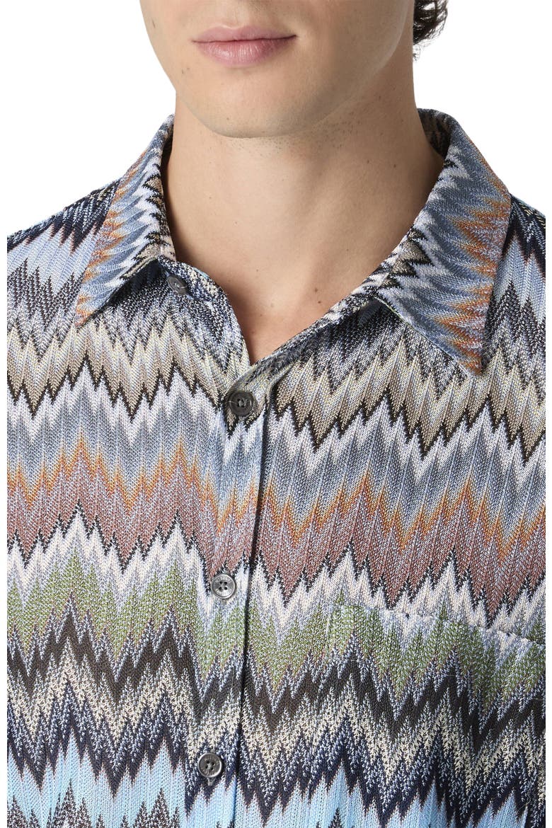Long-sleeved Viscose Chevron Shirt With Snake Pattern, Alternate, color, Beige& White