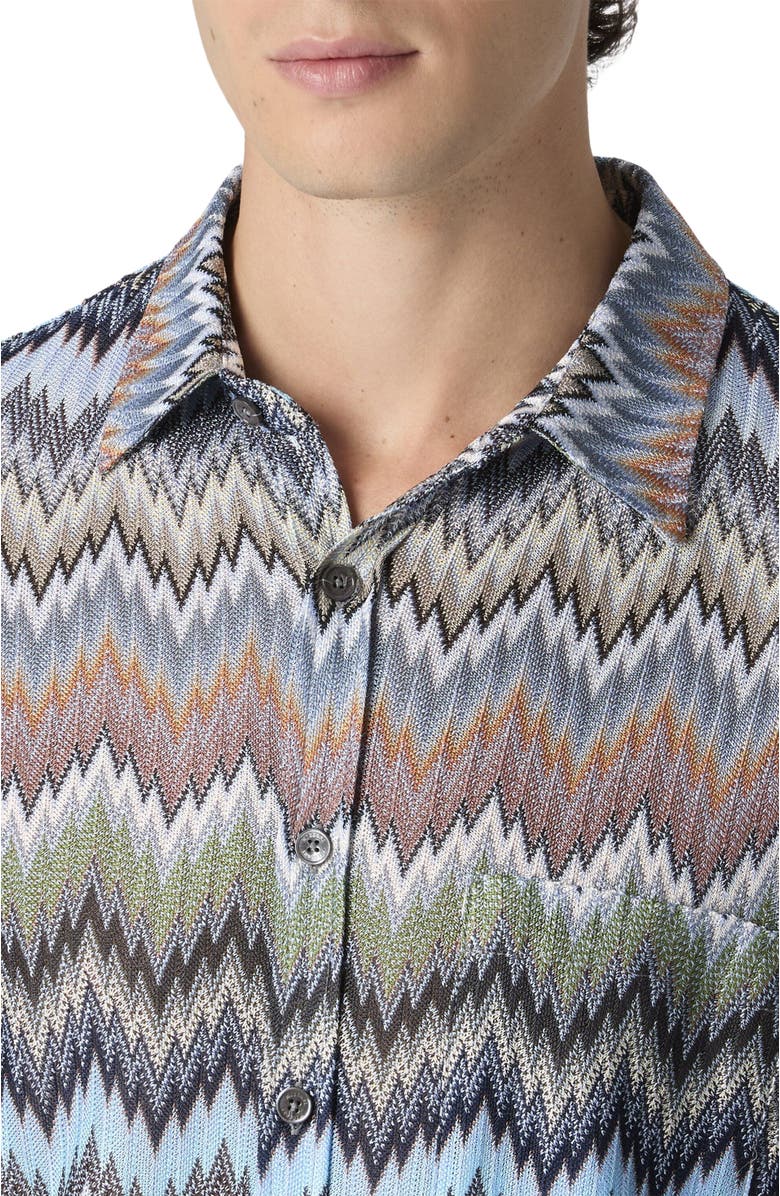 Missoni Long-sleeved Viscose Chevron Shirt With Snake Pattern, Alternate, color, Beige& White