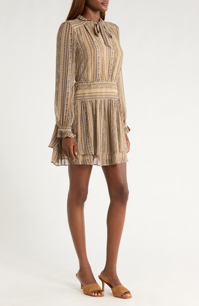 PAIGE Nantes Mixed Print Long Sleeve Silk Chiffon Dress, Alternate, color, Brown Multi