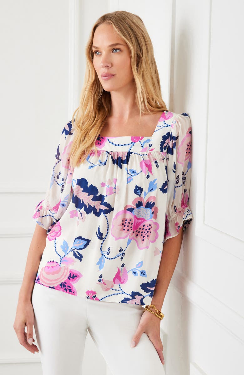 Karen Kane Floral Print Square Neck Top, Alternate, color, Print
