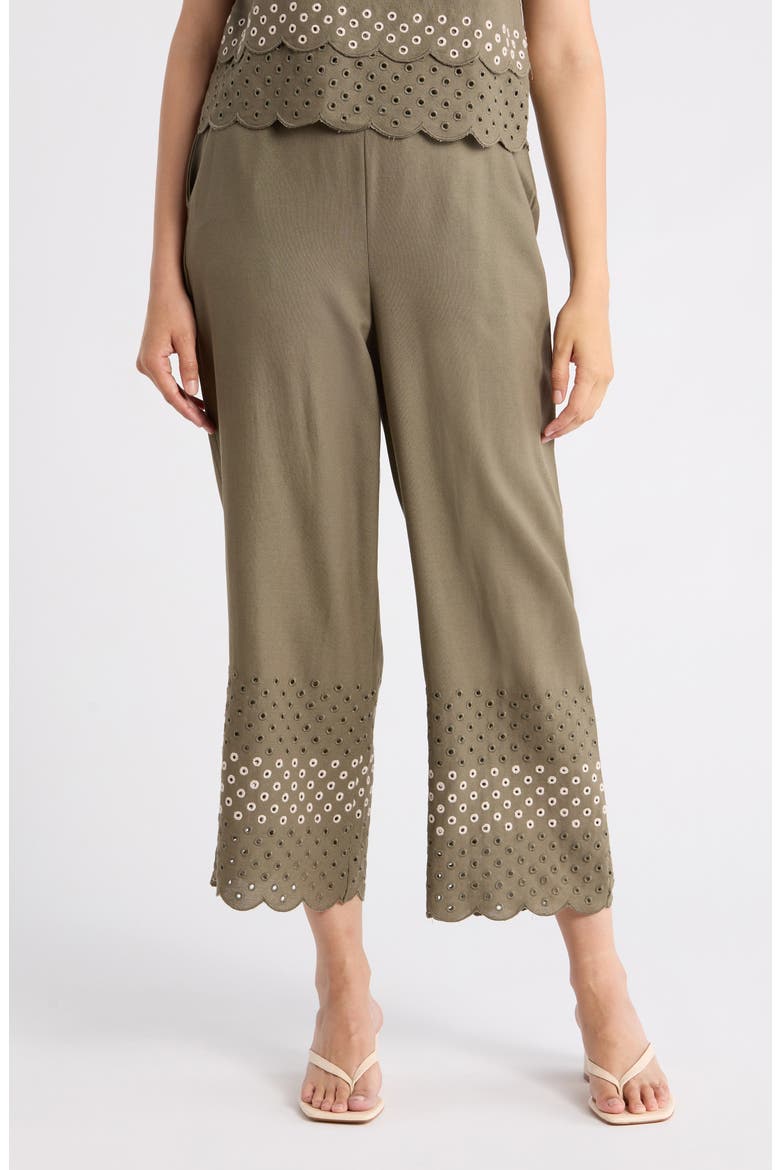 Eyelet Scallop Hem Pants, Main, color, LIGHT OLIVE