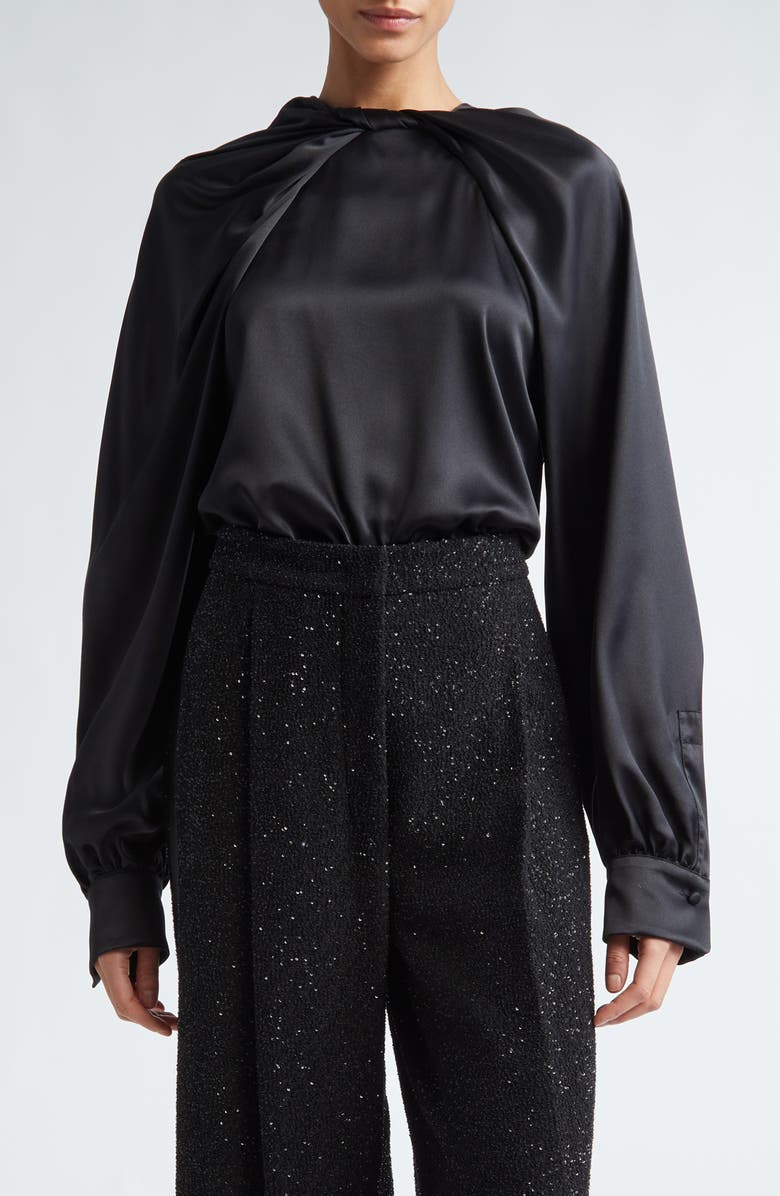 Max Mara Key Twist Detail Draped Silk Satin Top, Main, color, 