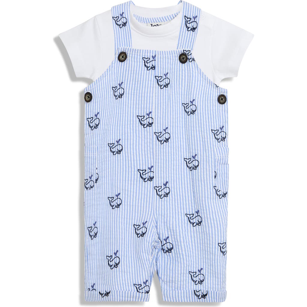 Jojo Maman Bébé Jojo Maman Bebe Cotton Bodysuit & Whale Seersucker Overalls Set In Blue