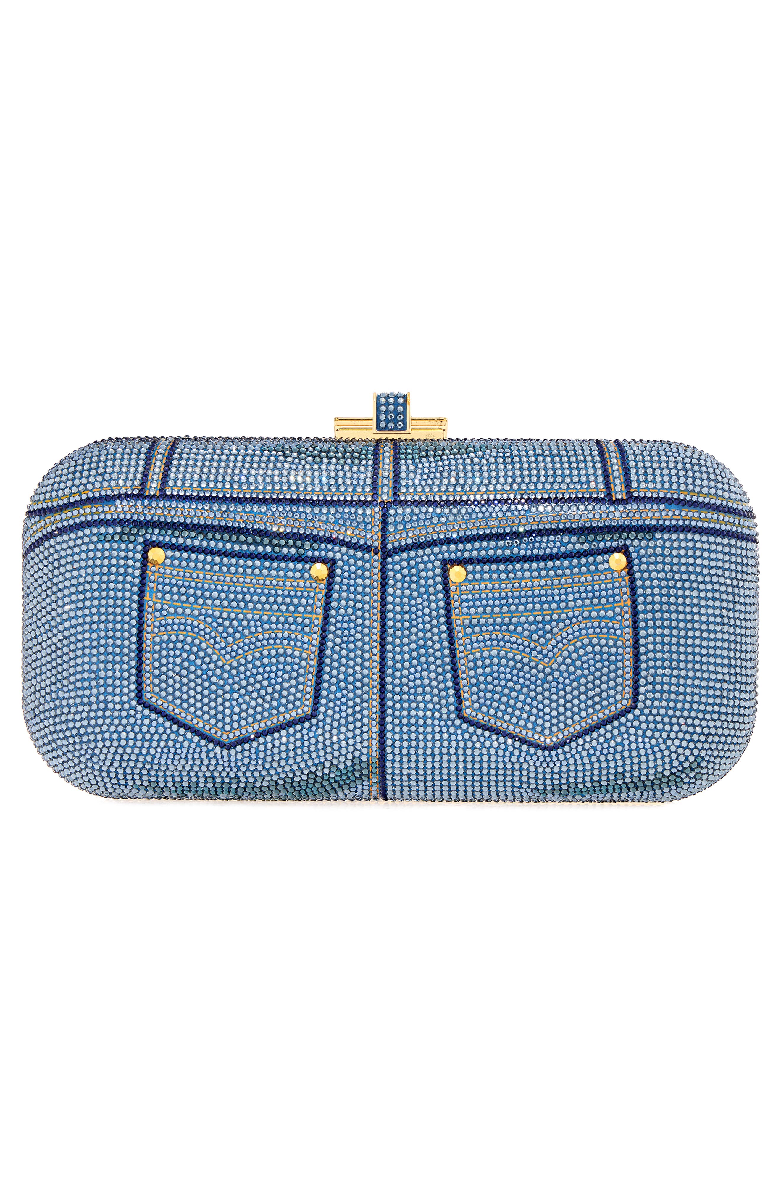JUDITH LEIBER COUTURE Slide Jeans Crystal Embellished Clutch, Alternate, color, 