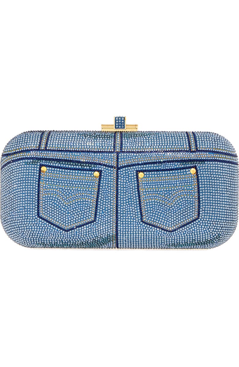 JUDITH LEIBER COUTURE Slide Jeans Crystal Embellished Clutch, Alternate, color,