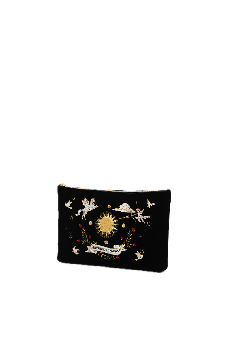 Fable England Celestial Velvet Embroidered Pouch, Alternate, color, Black