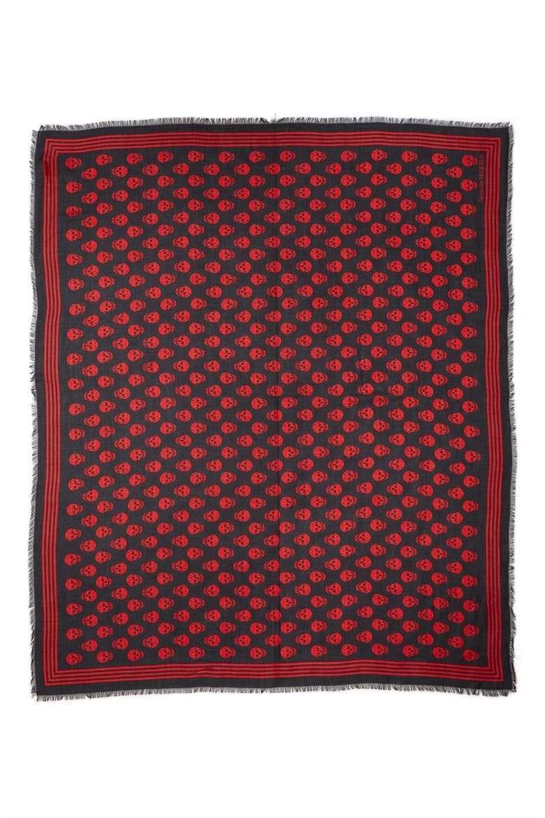 Alexander McQueen Skull Print Modal Scarf, Alternate, color, 1074 BLACK/RED
