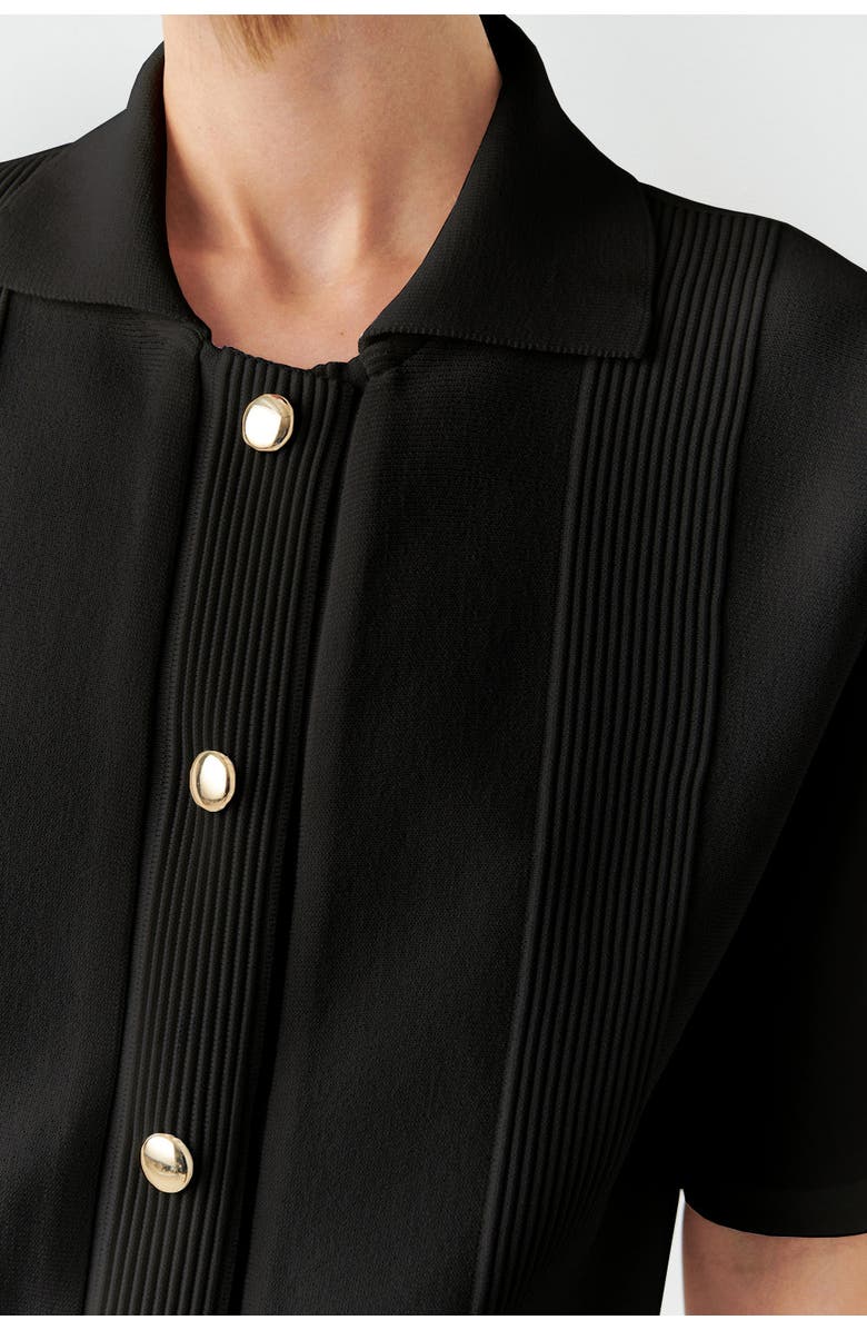 Exquise Marilyn Shirt  Knit Trim Poplin Short Sleeve Shirt, Alternate, color, Black