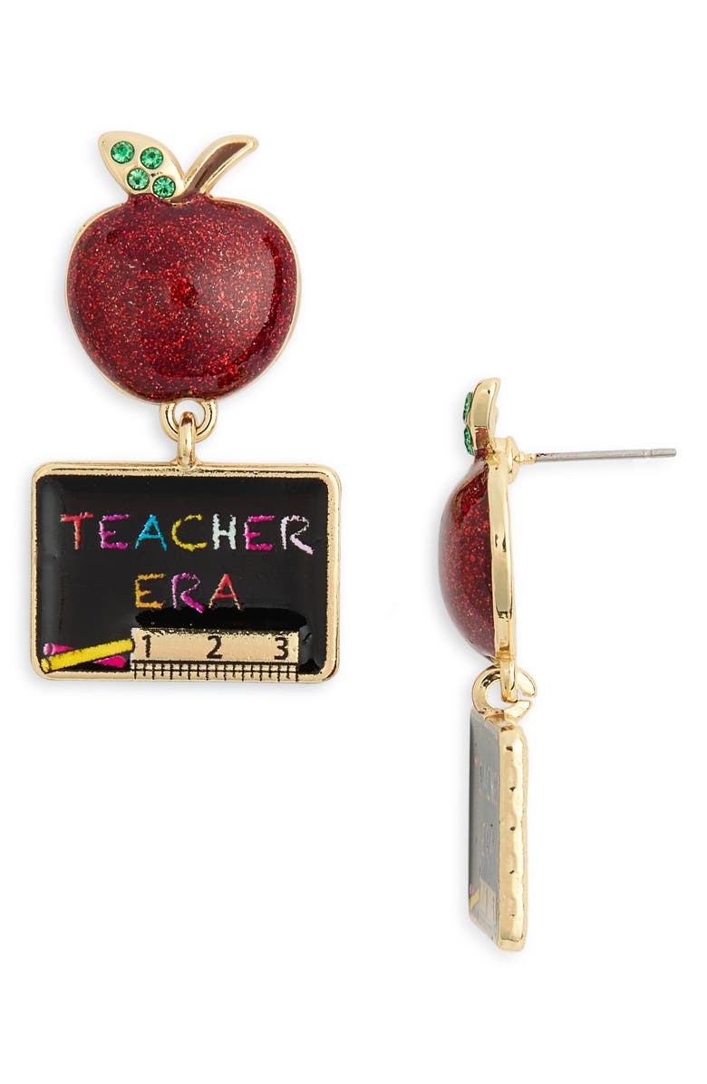 BaubleBar Apple & Chalkboard Drop Earrings, Main, color, Red