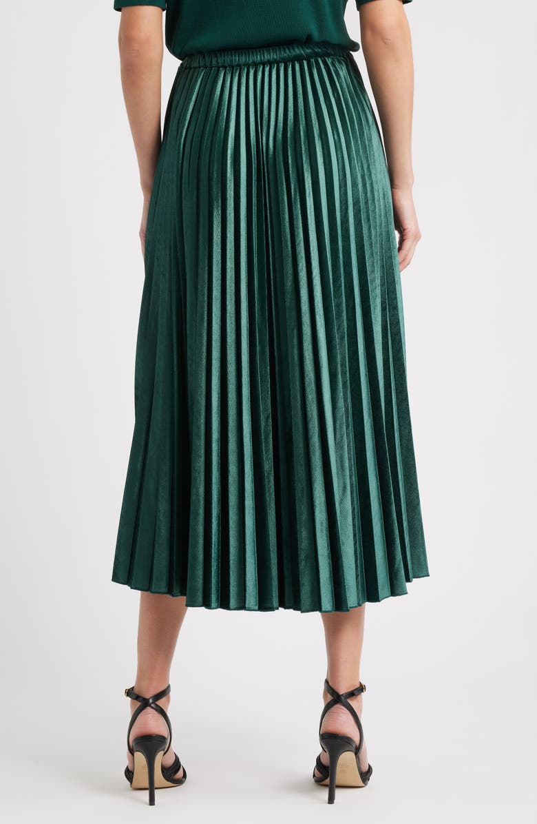 Anne Klein Pull-On Pleated Velour Skirt, Alternate, color, Pine Forest