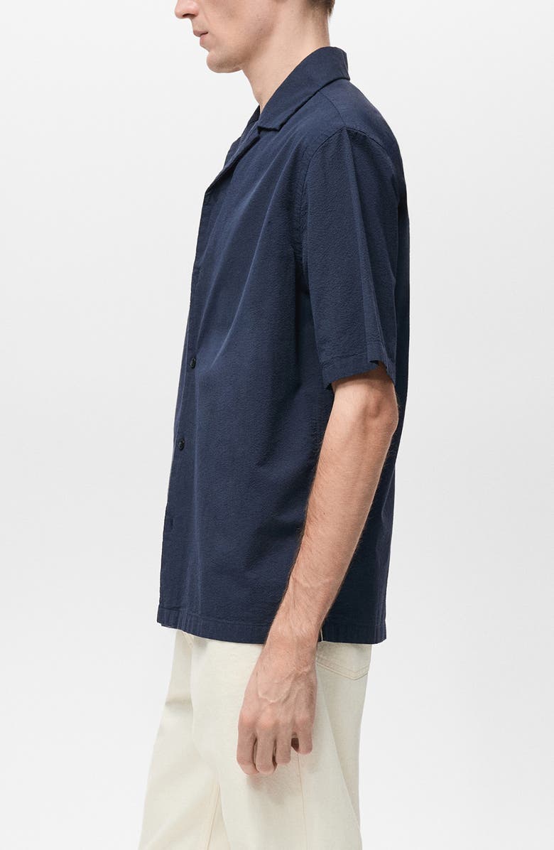 MANGO Textured Bowling Collar Shirt, Alternate, color, Dark Navy