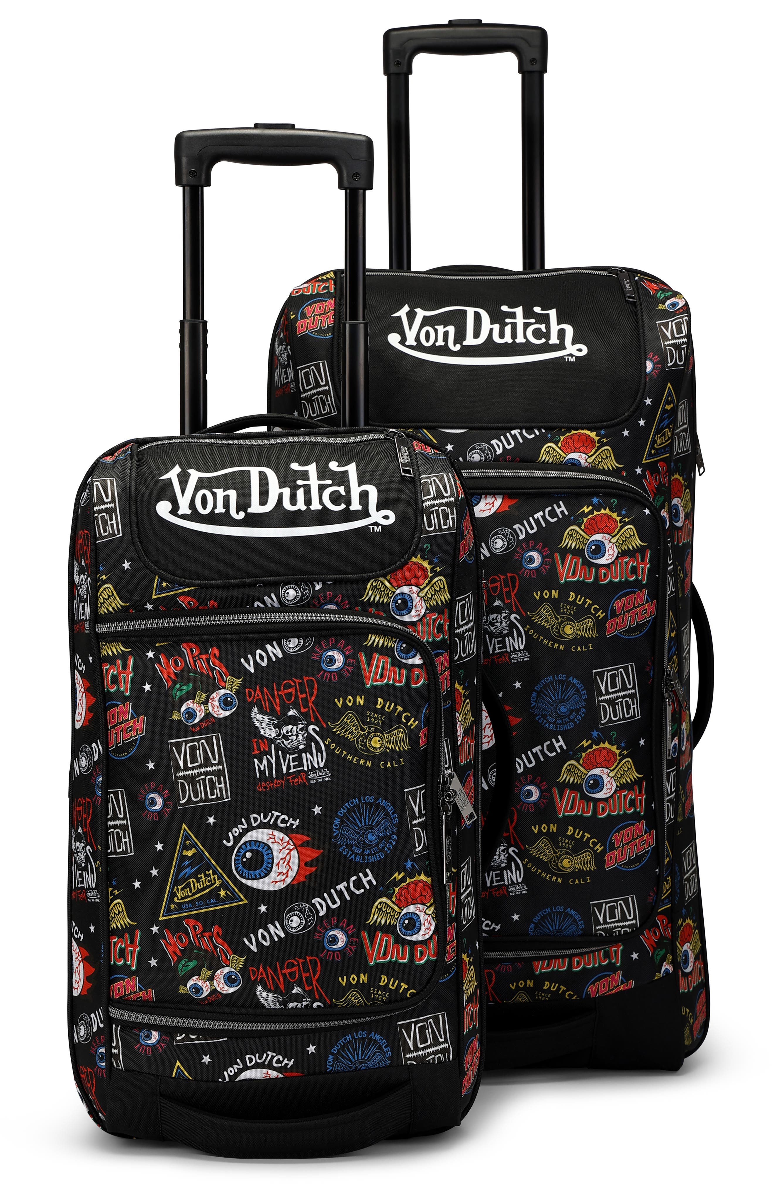 Von Dutch Jax Black Rolling Duffel 2-Piece Set, Main, color, Jax Black