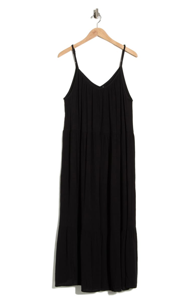 BOHO ME Tiered Gauze Cover-Up Midi Dress, Alternate, color, Black