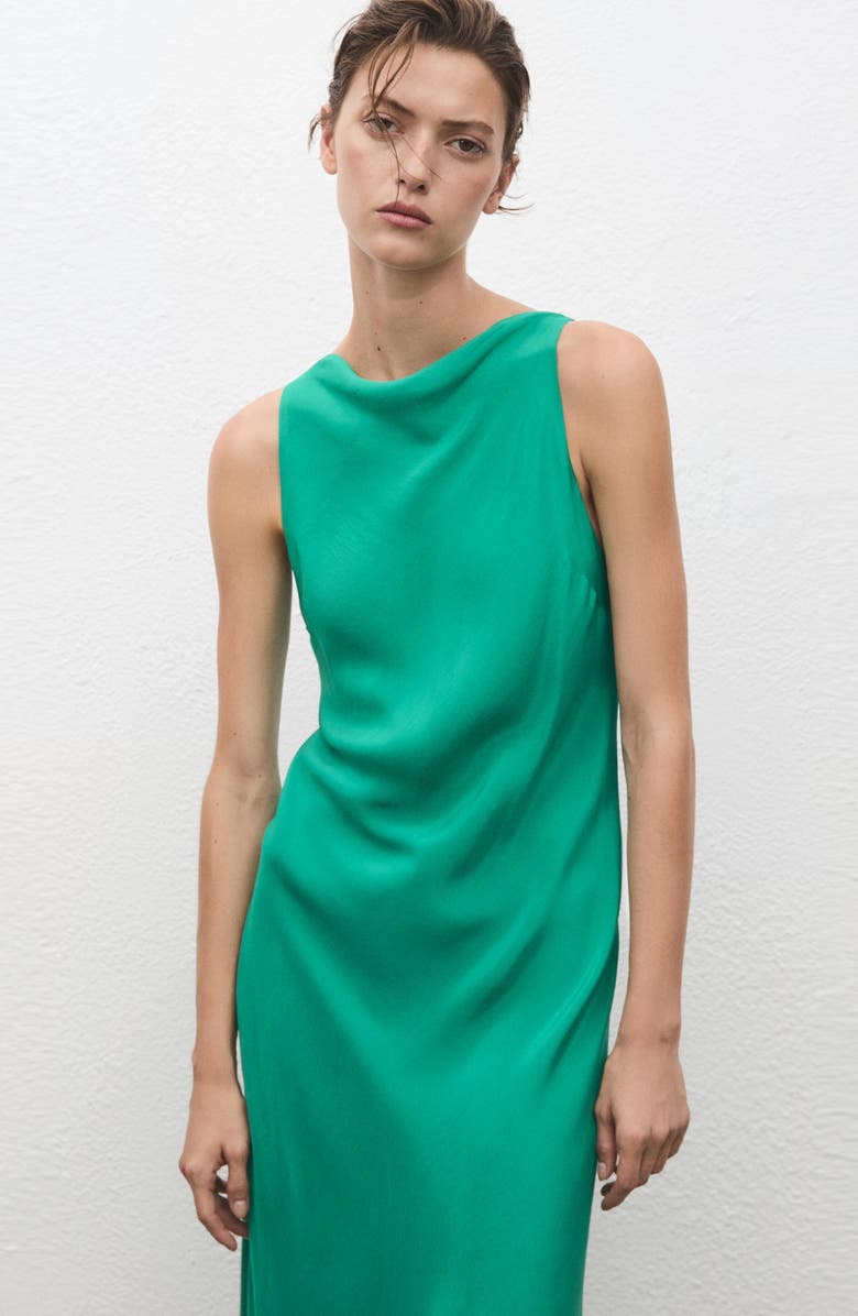 MANGO Sleeveless Satin Cocktail Dress, Main, color, Green