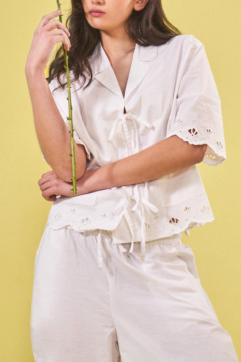 Cotton Shell Cropped Pajamas, Alternate, color, White Shell