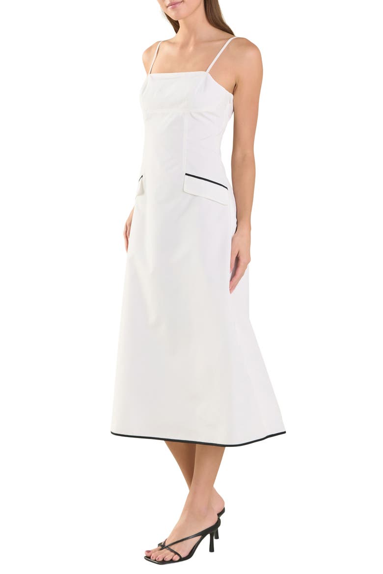 Pocket Flap Detail Midi Dress, Alternate, color, WHITE/BLACK