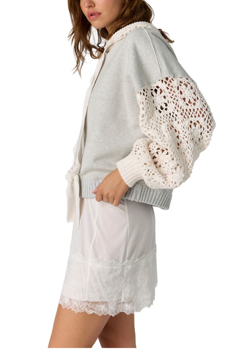 Laced In Crochet Sleeve Hoodie, Alternate, color, HEATHER GREY COMBO