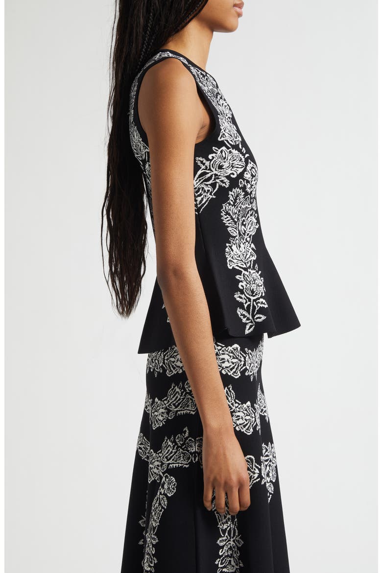 Vanna Floral Jacquard Peplum Tank, Alternate, color, NOIR