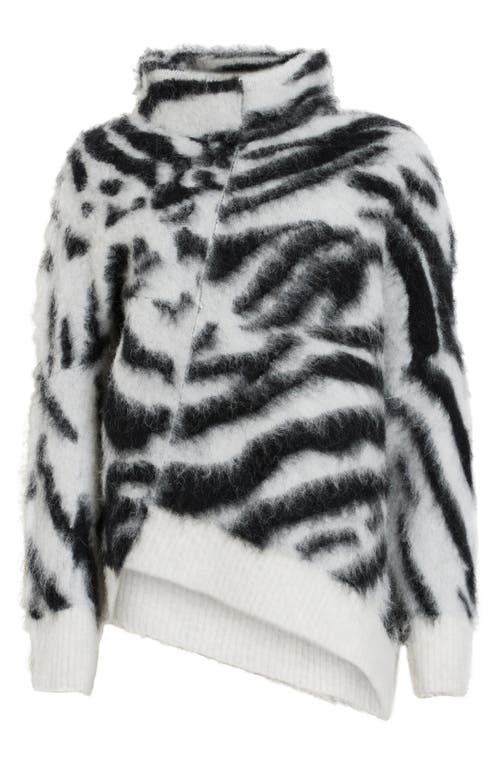 Allsaints Lock Zebra Print Roll Neck Sweater In Chalk White/black