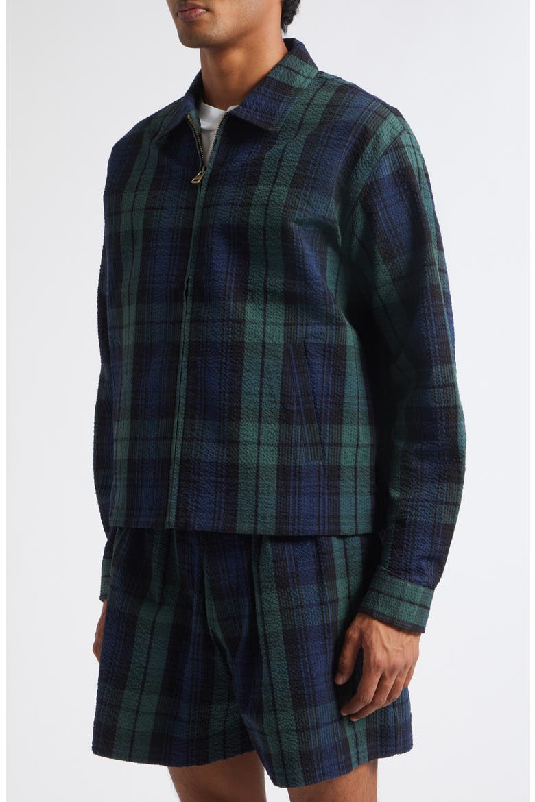 Plaid Cotton Seersucker Zip Jacket, Alternate, color, NAVY/ GREEN