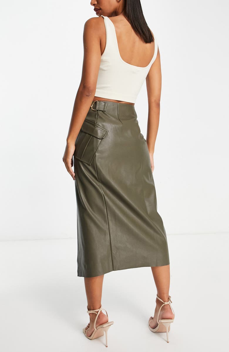 ASOS DESIGN Faux Leather Cargo Skirt, Alternate, color, Khaki
