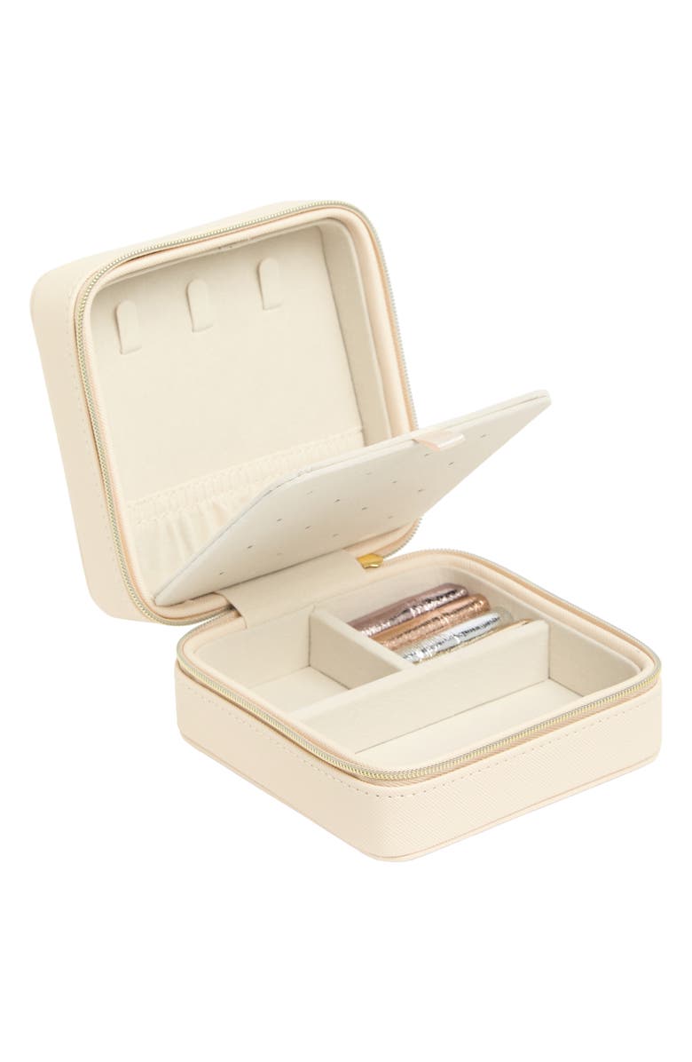 Nordstrom Initial Square Zip Travel Case, Alternate, color, L- Cream- Gold