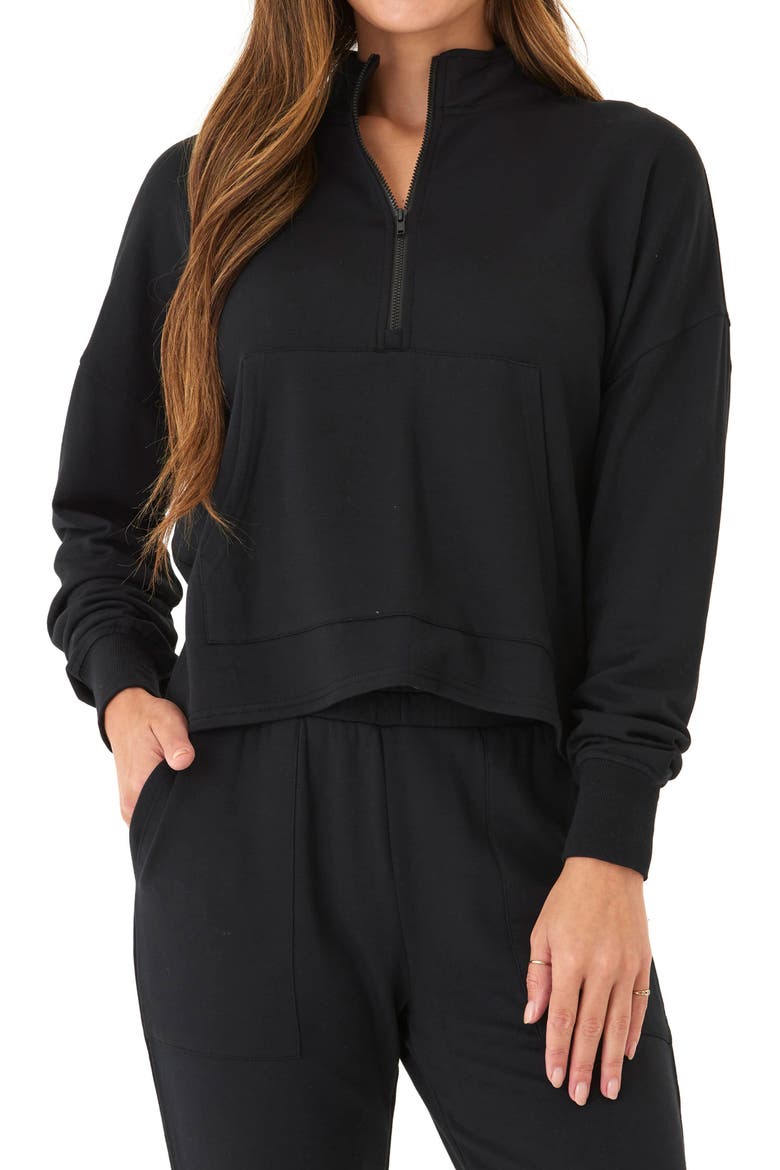 Florynce Feather Fleece Half Zip Sweatshirt, Main, color, BLACK
