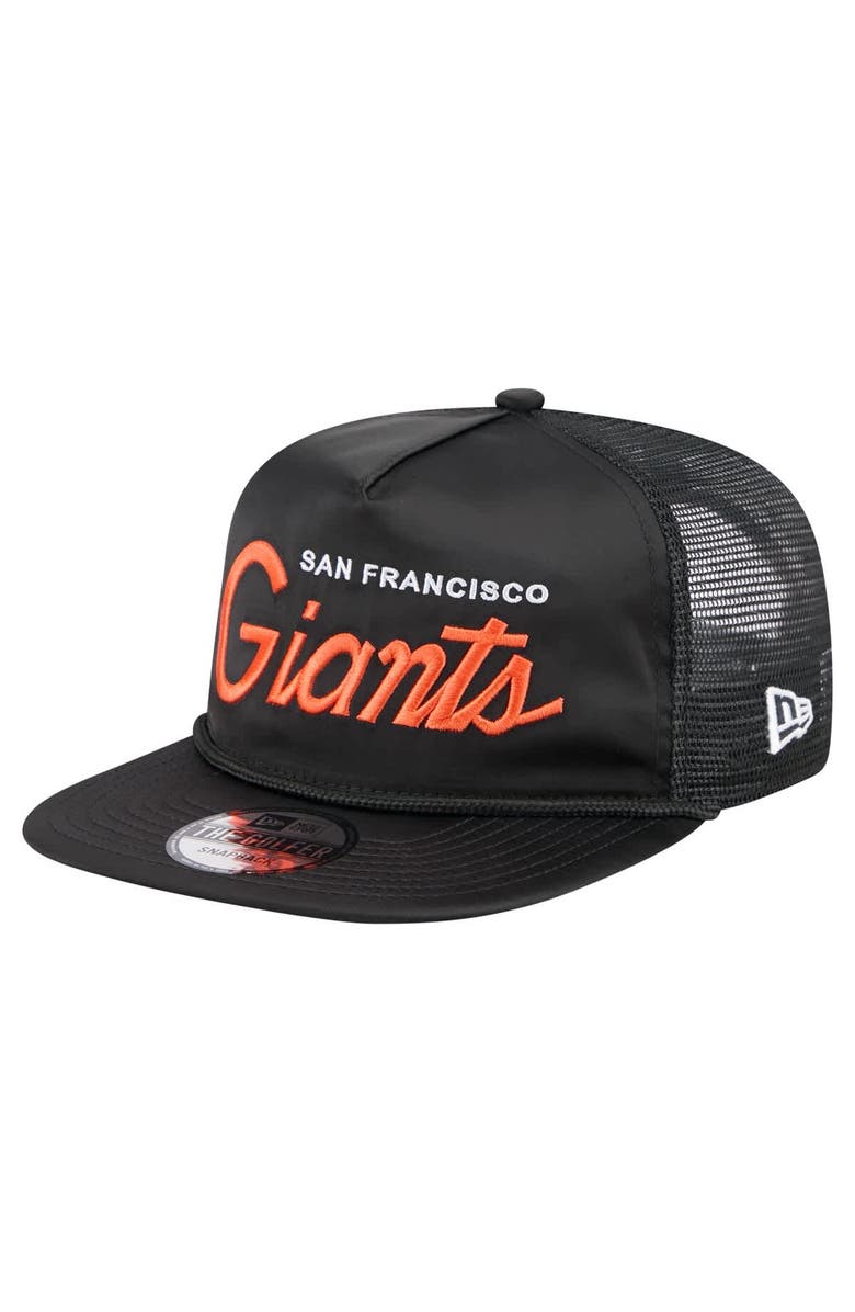 New Era Men's New Era Black San Francisco Giants Retro Satin Script Golfer Adjustable Hat, Main, color, 
