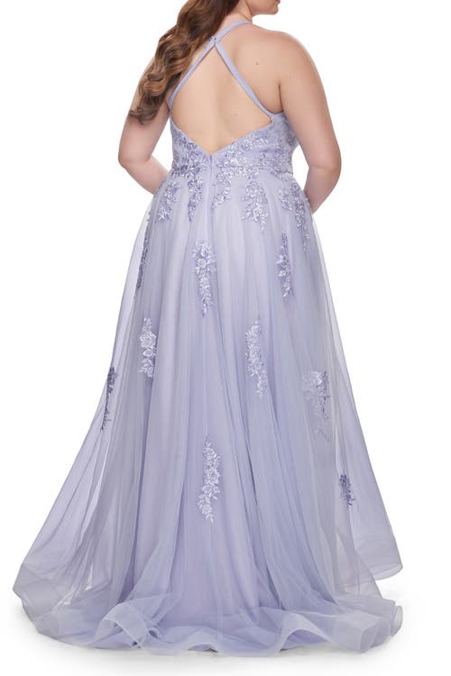 La Femme Plus Size A-line Tulle Dress With Floral Detailing