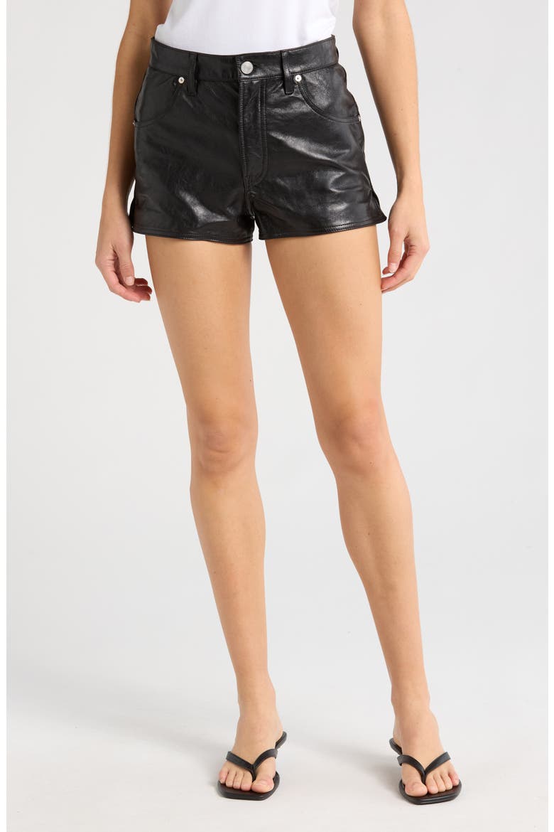 Side Slit Leather Shorts, Main, color, BLACK