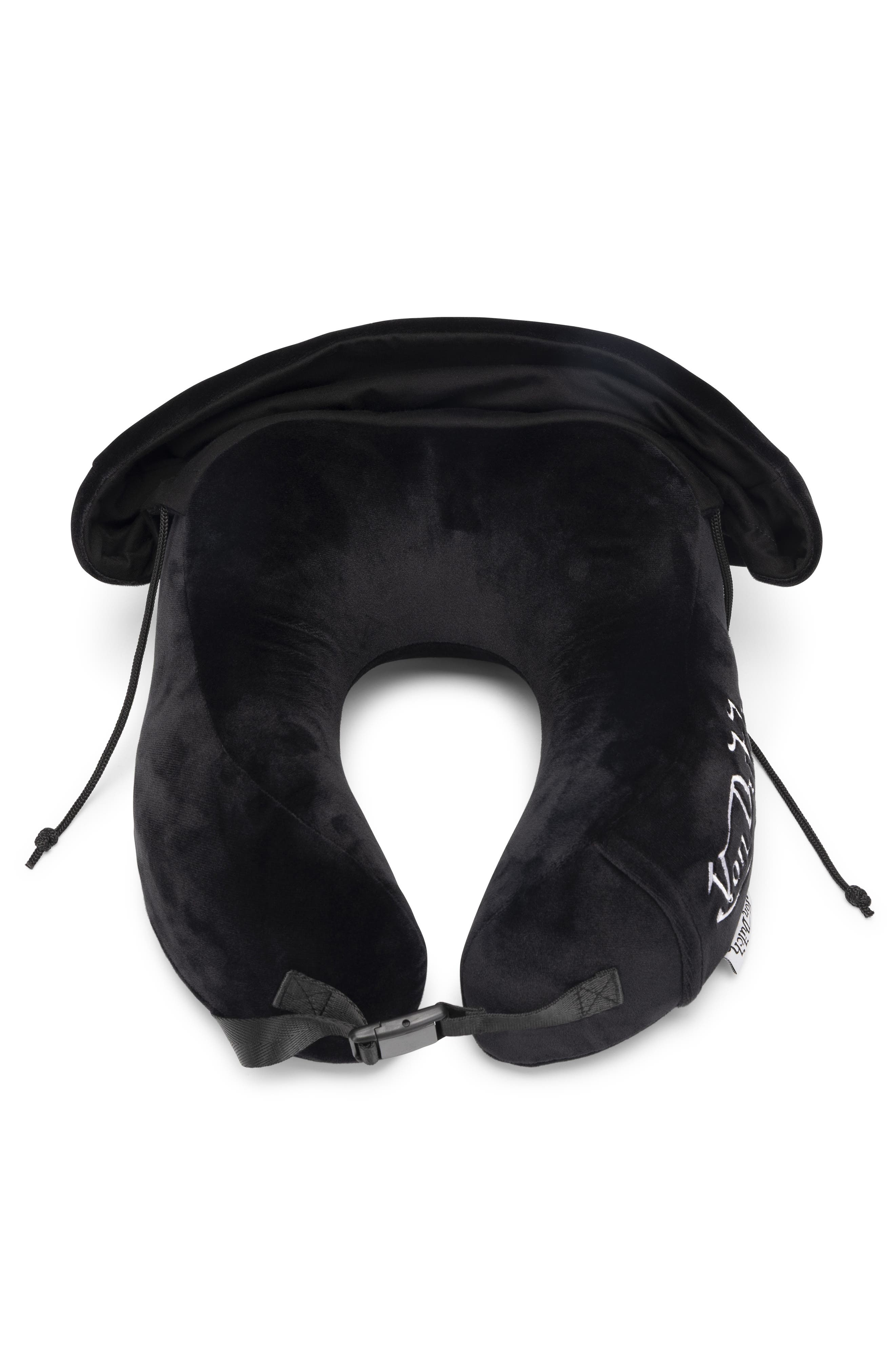Von Dutch Eyeconic Hooded Ergonomic Memory Foam Travel Neck Pillow, Alternate, color, Black