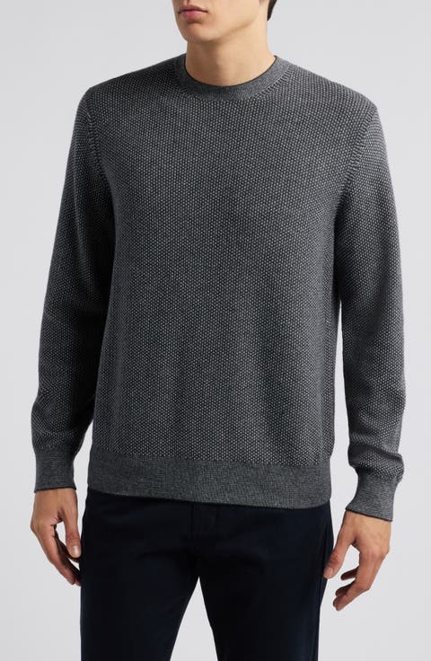 Geometric Jacquard Wool & Cotton Blend Crewneck Sweater